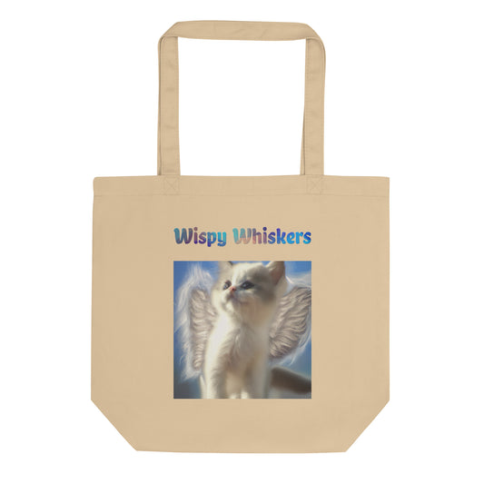 Eco Tote Bag with Cute Angel Kitten With Wings with text "Wispy Whiskers" at $26.97 found at Personalizedpetlovergifts