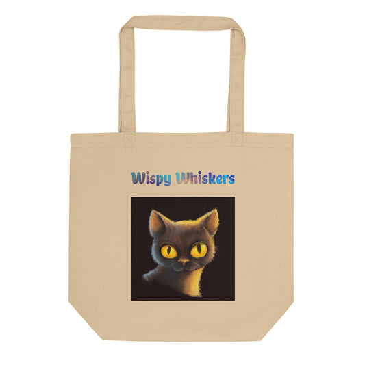 Eco Tote Bag with Cat With Shiny Yellow Eyes with text "Wispy Whiskers" at $26.97 found at Personalizedpetlovergifts