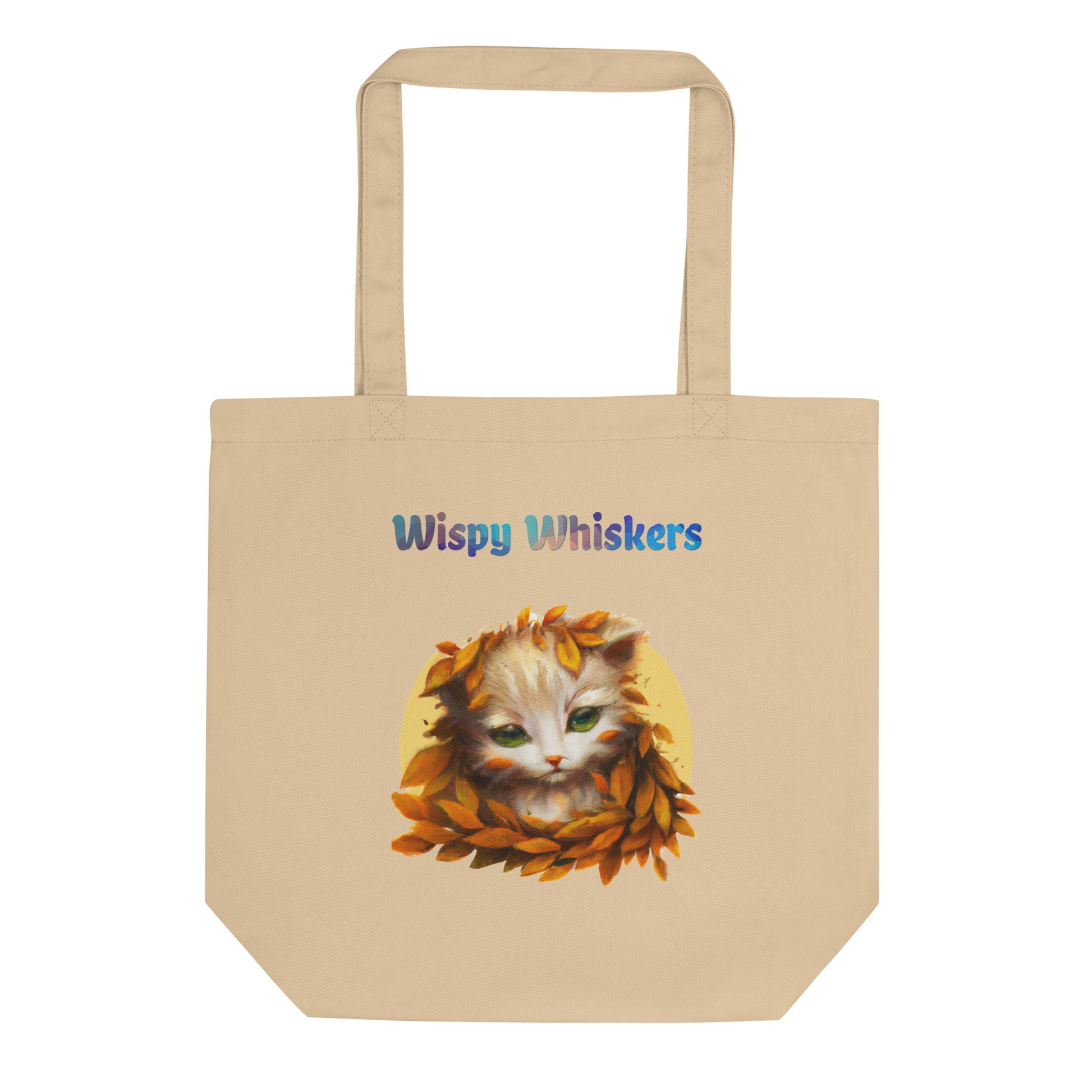 Eco Tote Bag with Cat With Orange Leaves with text "Wispy Whiskers" at $26.97 found at Personalizedpetlovergifts