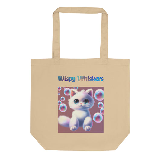 Eco Tote Bag with Cat With Bubbles with text "Wispy Whiskers" at $26.97 found at Personalizedpetlovergifts