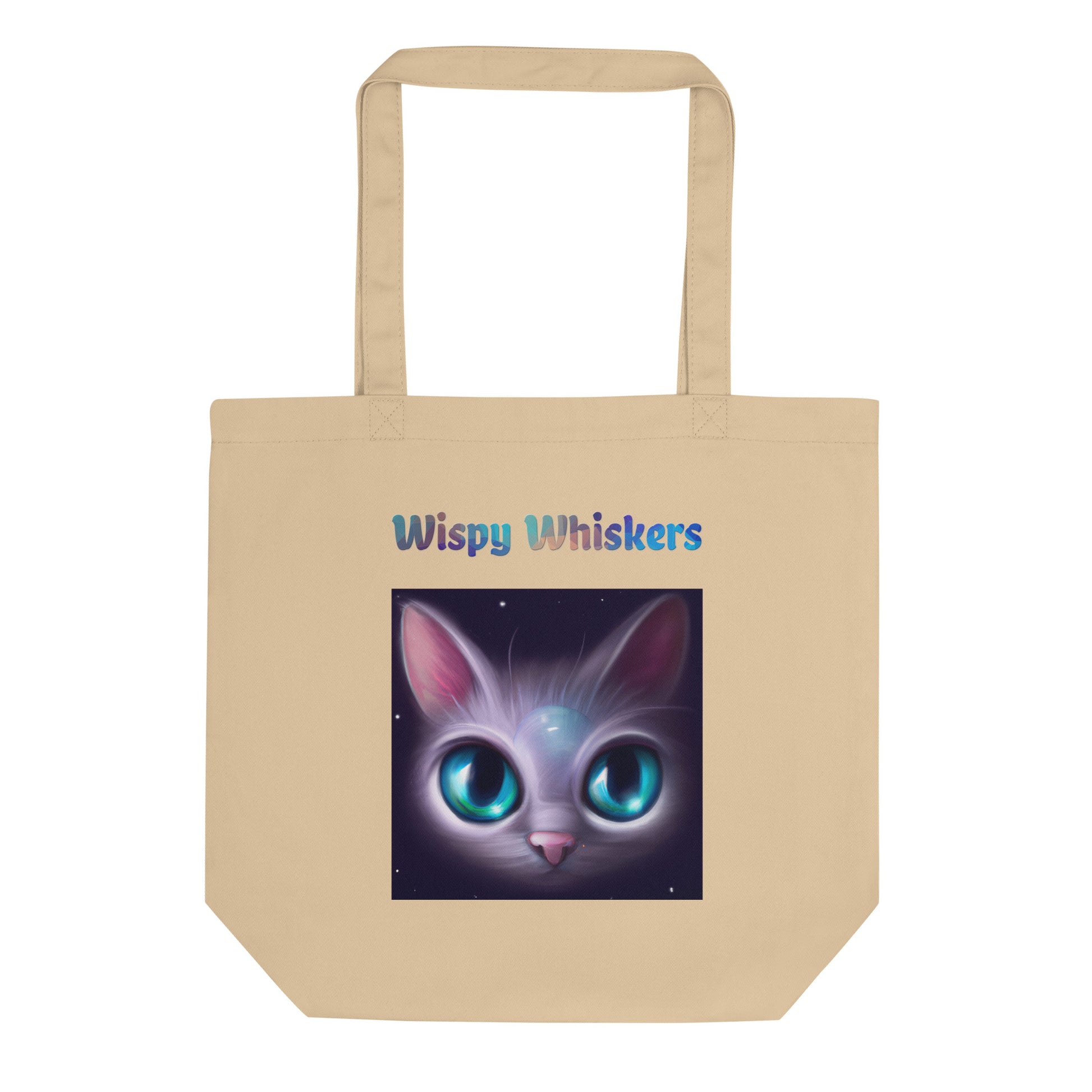 Eco Tote Bag with Cat With Bright Blue Eyes with text "Wispy Whiskers" at $26.97 found at Personalizedpetlovergifts