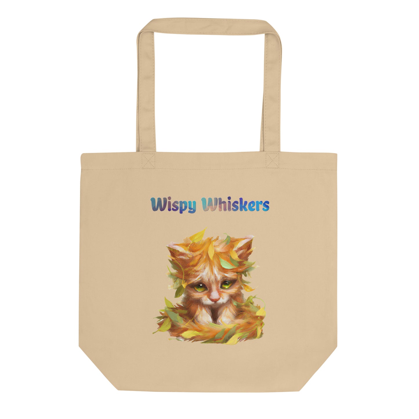 Eco Tote Bag with Cat With Autumn Leaves with text "Wispy Whiskers" at $26.97 found at Personalizedpetlovergifts