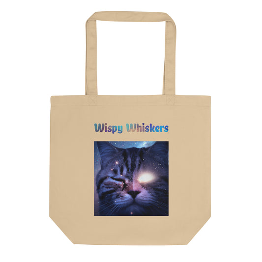 Eco Tote Bag with Cat With a Shiny Eye with text "Wispy Whiskers" at $26.97 found at Personalizedpetlovergifts