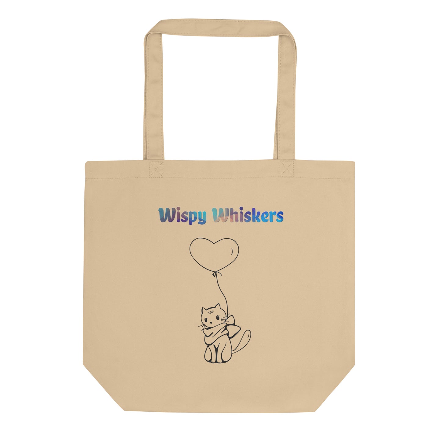 Eco Tote Bag with Cat With a Heart Balloon with text "Wispy Whiskers" at $26.97 found at Personalizedpetlovergifts