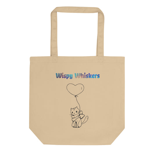 Eco Tote Bag with Cat With a Heart Balloon with text "Wispy Whiskers" at $26.97 found at Personalizedpetlovergifts