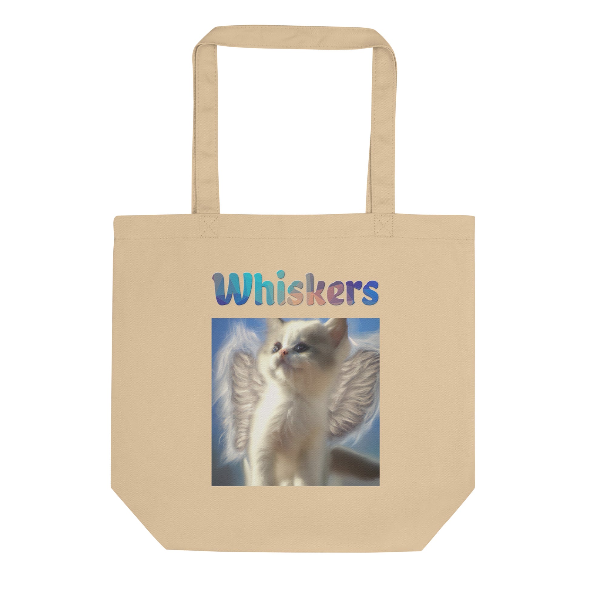 Eco Tote Bag with Cute Angel Kitten With Wings with text "Whiskers" at $26.97 found at Personalizedpetlovergifts