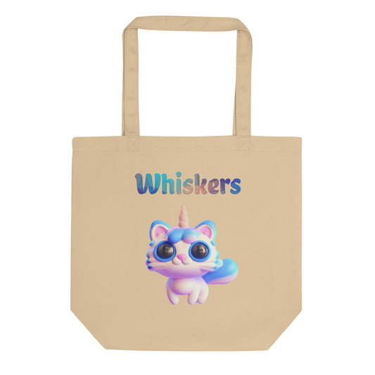 Eco Tote Bag with Cute 3D Unicorn Cat with text "Whiskers" at $26.97 found at Personalizedpetlovergifts