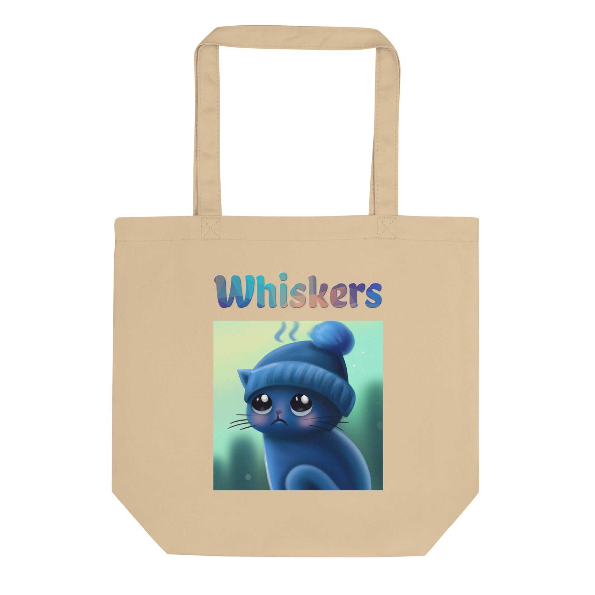 Eco Tote Bag with Cold Kitten In a Hat with text "Whiskers" at $26.97 found at Personalizedpetlovergifts