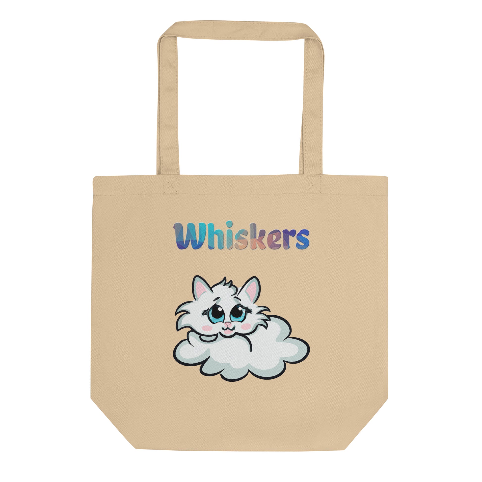 Eco Tote Bag with Cloud Kitten with text "Whiskers" at $26.97 found at Personalizedpetlovergifts