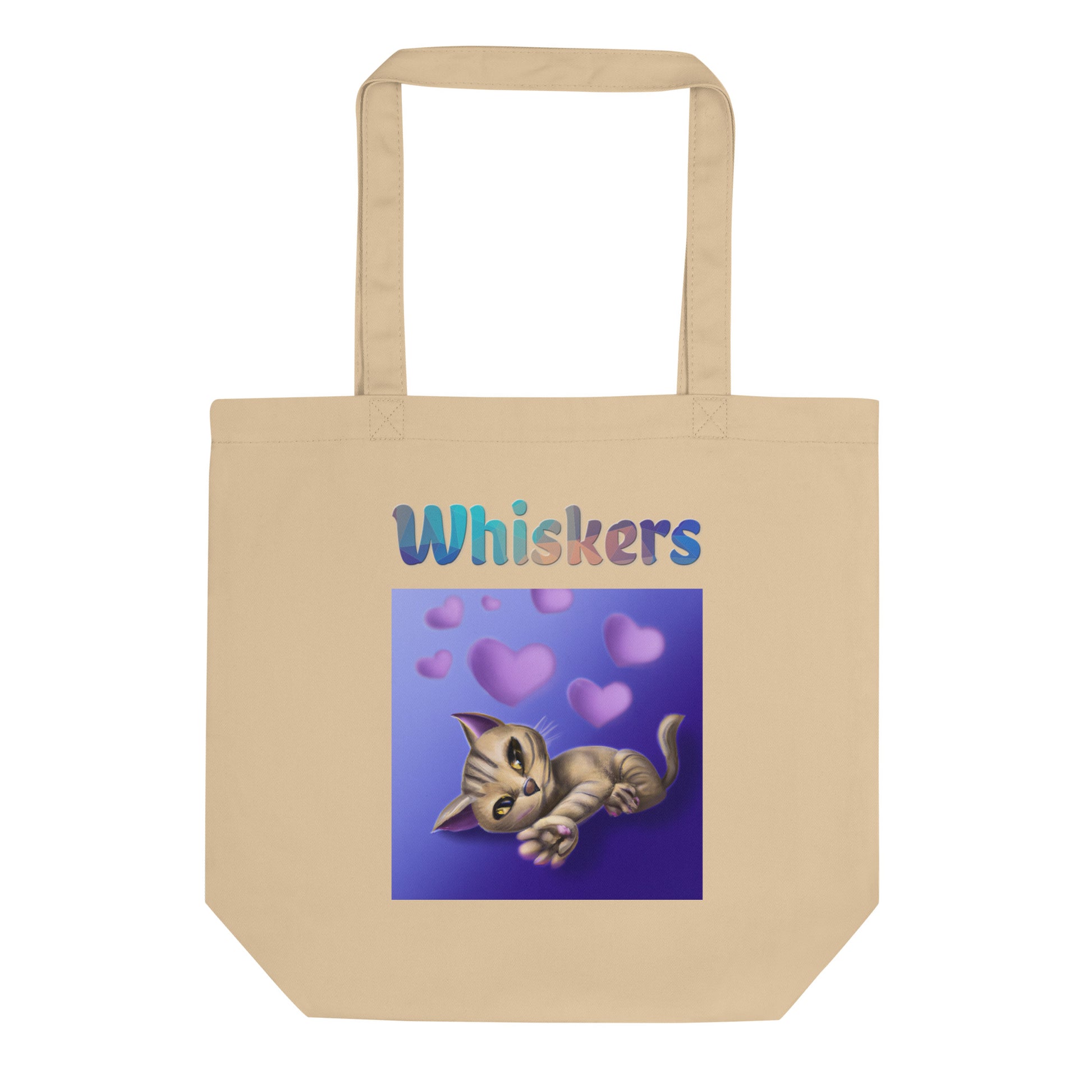 Eco Tote Bag with Cat With Purple Hearts with text "Whiskers" at $26.97 found at Personalizedpetlovergifts