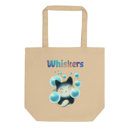 Eco Tote Bag with Cat With Blue Bubbles with text "Whiskers" at $26.97 found at Personalizedpetlovergifts