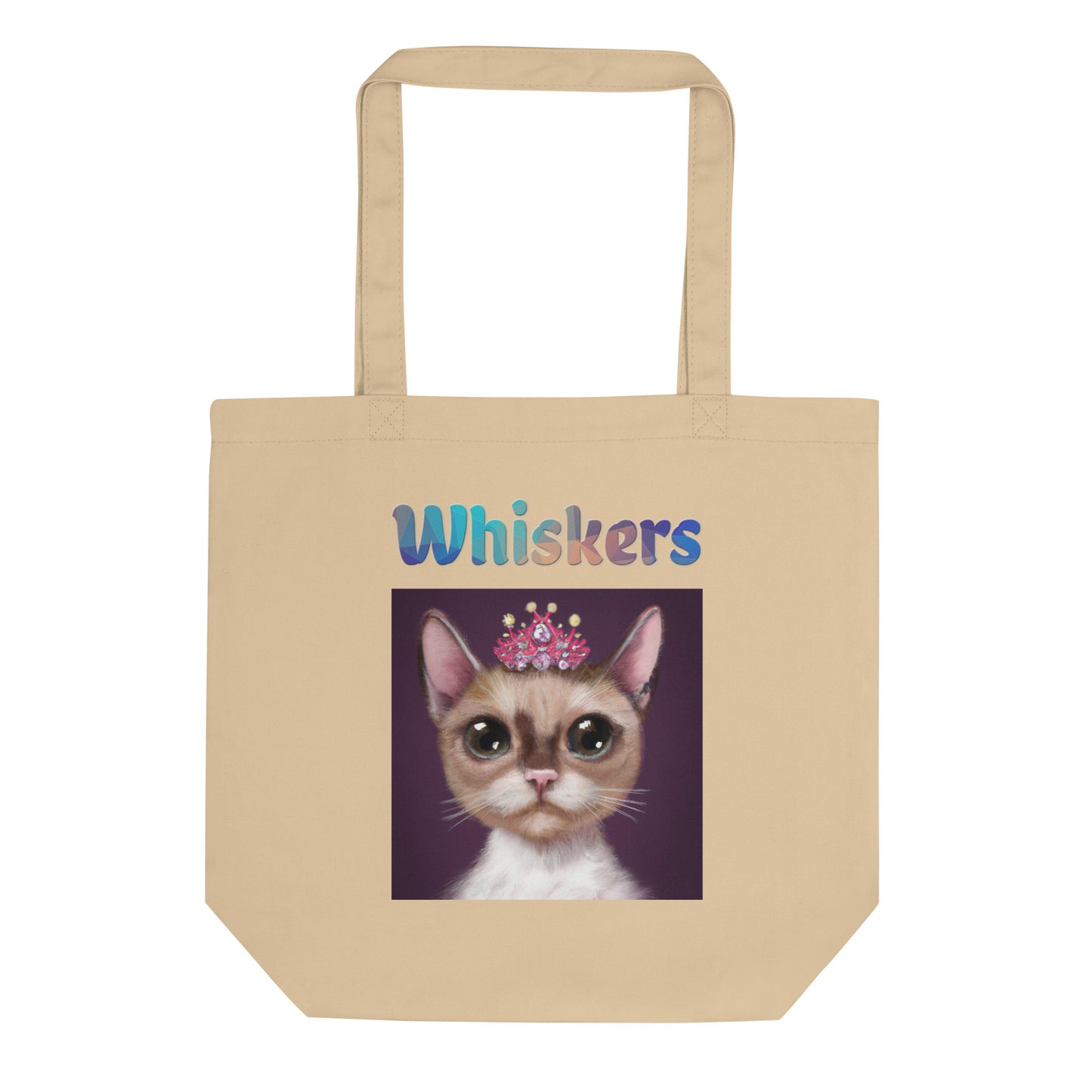 Eco Tote Bag with Cat With a Pink Tiara with text "Whiskers" at $26.97 found at Personalizedpetlovergifts