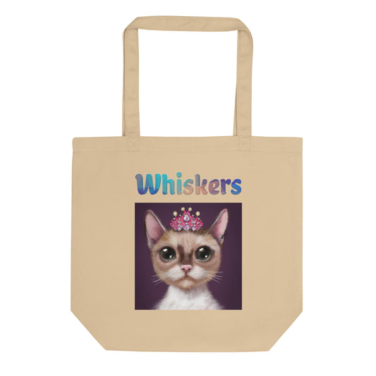 Eco Tote Bag with Cat With a Pink Tiara with text "Whiskers" at $26.97 found at Personalizedpetlovergifts