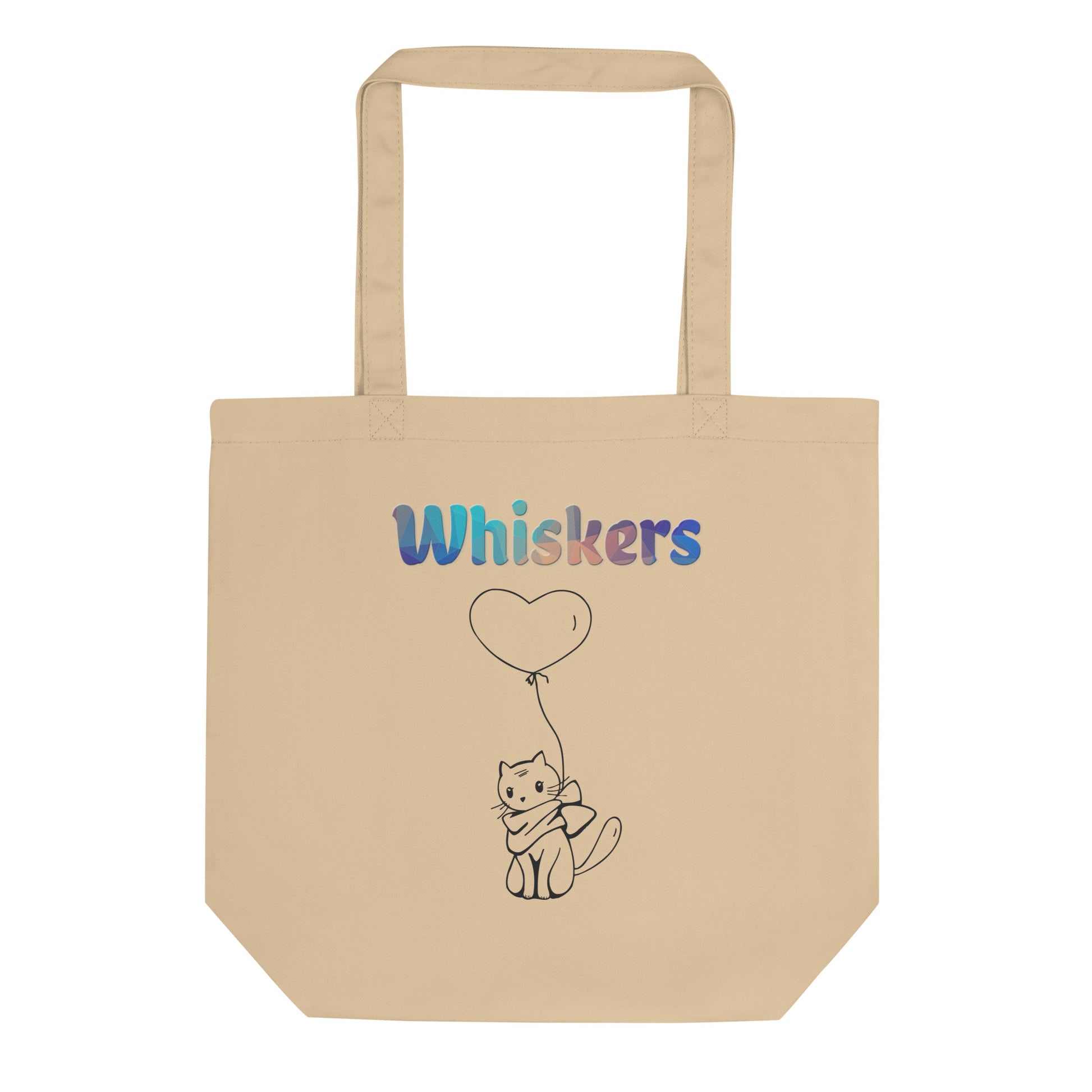 Eco Tote Bag with Cat With a Heart Balloon with text "Whiskers" at $26.97 found at Personalizedpetlovergifts