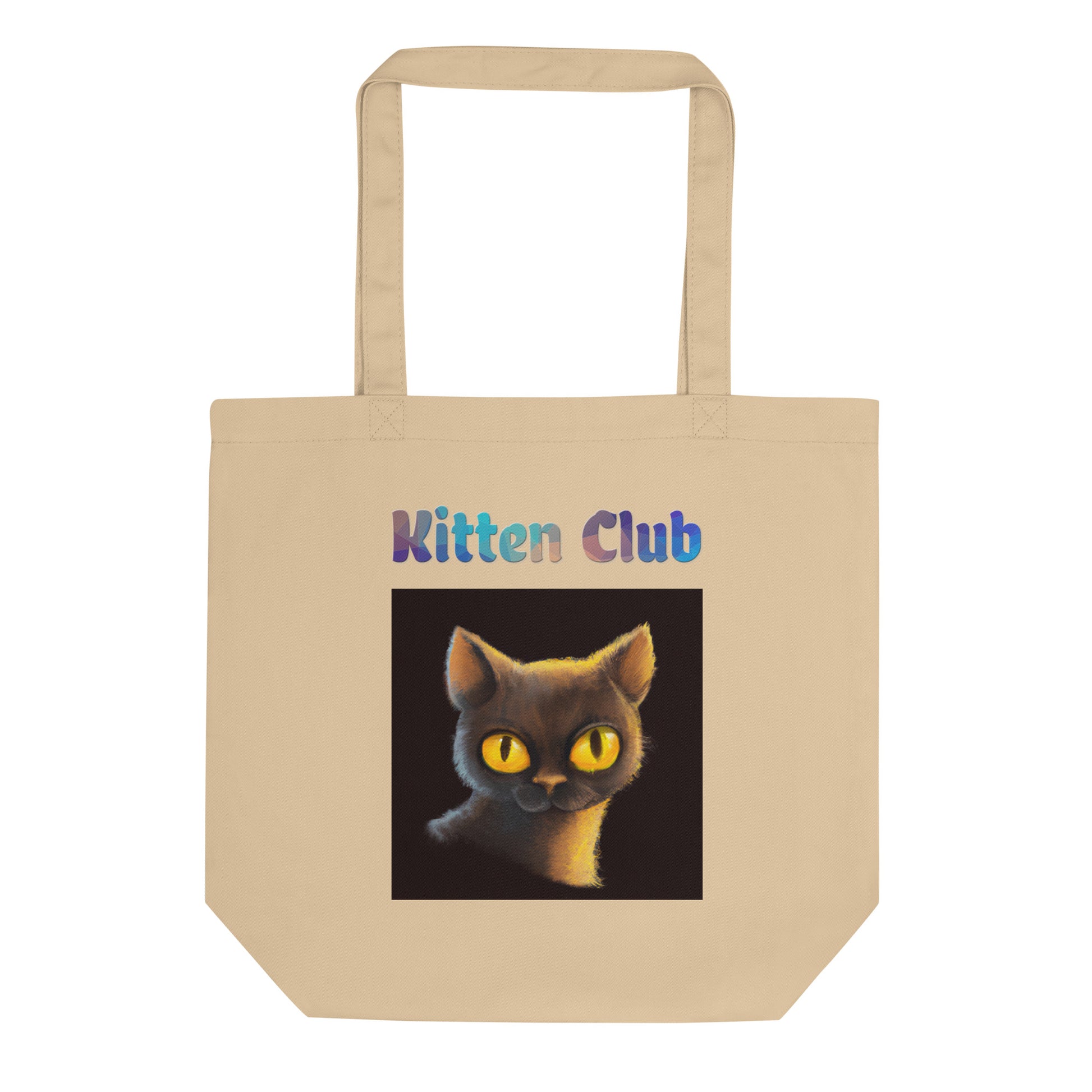 Eco Tote Bag with Cat With Shiny Yellow Eyes with text "Kitten Club" at $26.97 found at Personalizedpetlovergifts