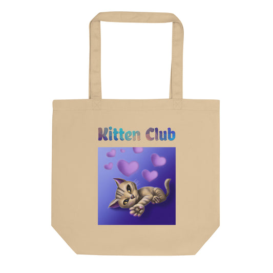 Eco Tote Bag with Cat With Purple Hearts with text "Kitten Club" at $26.97 found at Personalizedpetlovergifts