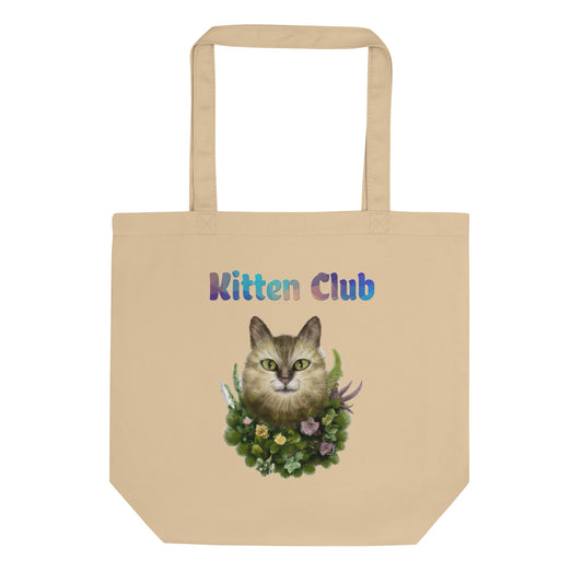 Eco Tote Bag with Cat With Plants And Flowers with text "Kitten Club" at $26.97 found at Personalizedpetlovergifts