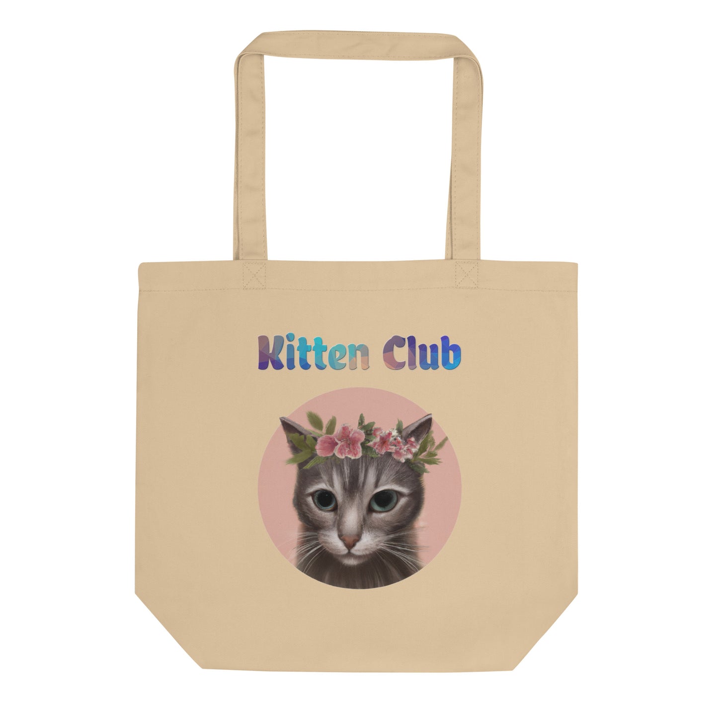 Eco Tote Bag with Cat With Pink Floral Headpiece with text "Kitten Club" at $26.97 found at Personalizedpetlovergifts