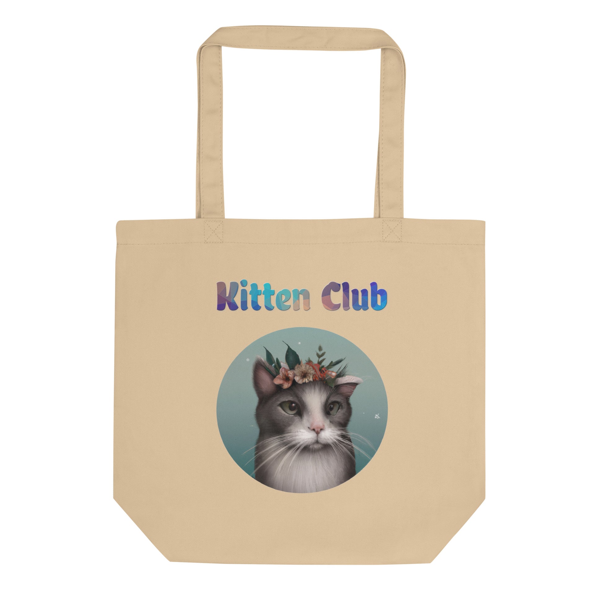 Eco Tote Bag with Cat With Flowers with text "Kitten Club" at $26.97 found at Personalizedpetlovergifts