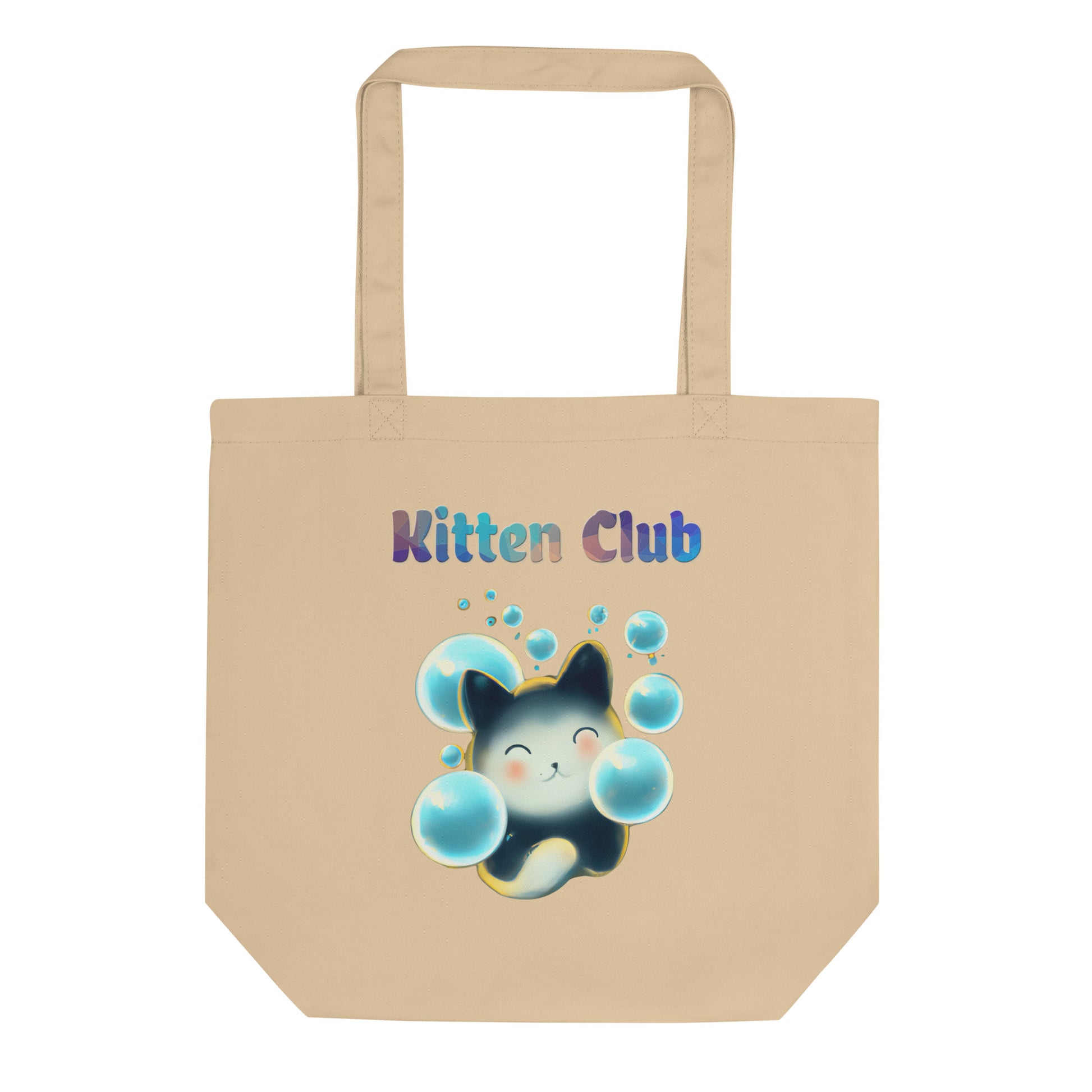 Eco Tote Bag with Cat With Blue Bubbles with text "Kitten Club" at $26.97 found at Personalizedpetlovergifts