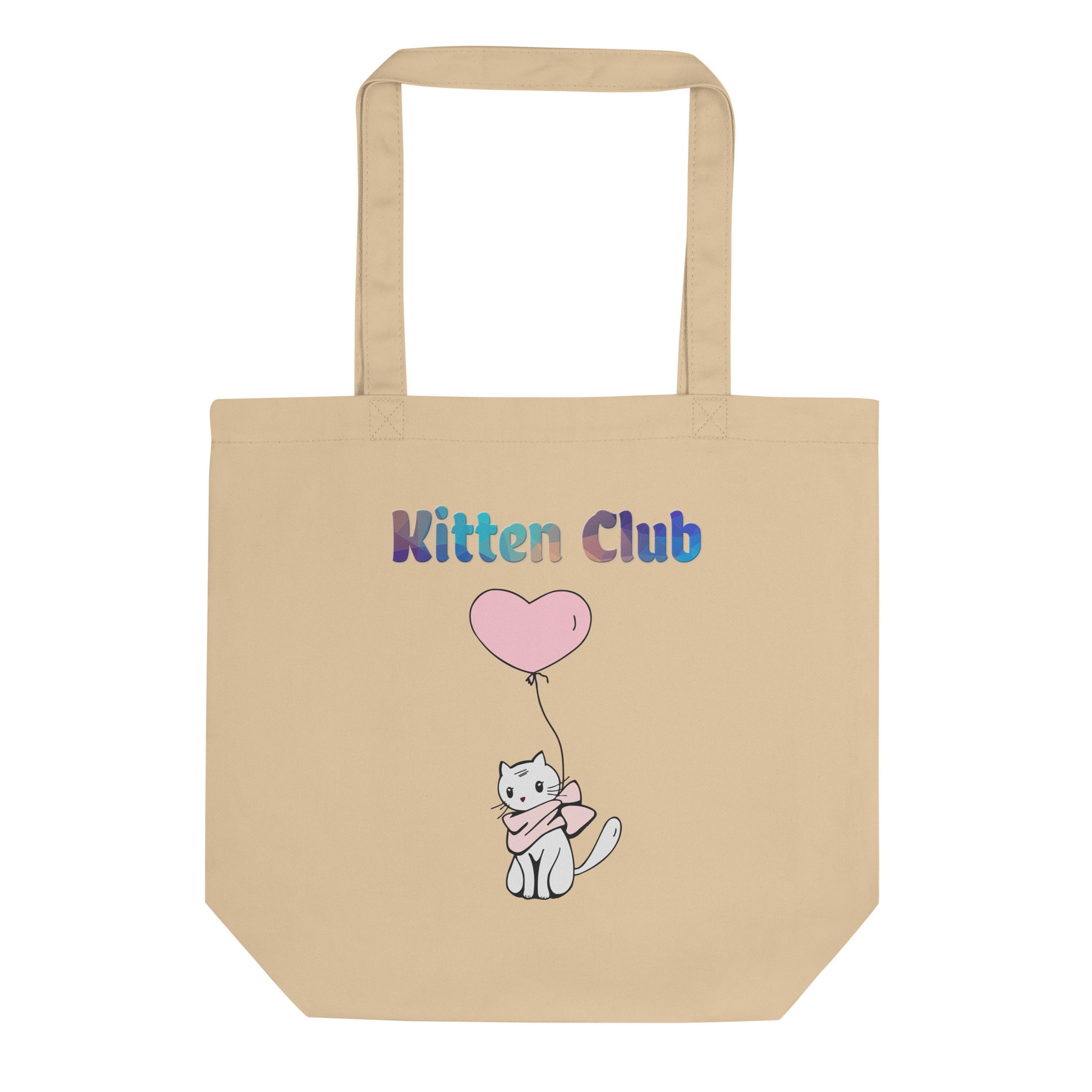 Eco Tote Bag with Cat With a Pink Heart Balloon with text "Kitten Club" at $26.97 found at Personalizedpetlovergifts