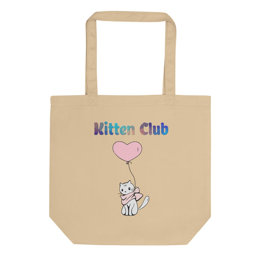 Eco Tote Bag with Cat With a Pink Heart Balloon with text "Kitten Club" at $26.97 found at Personalizedpetlovergifts