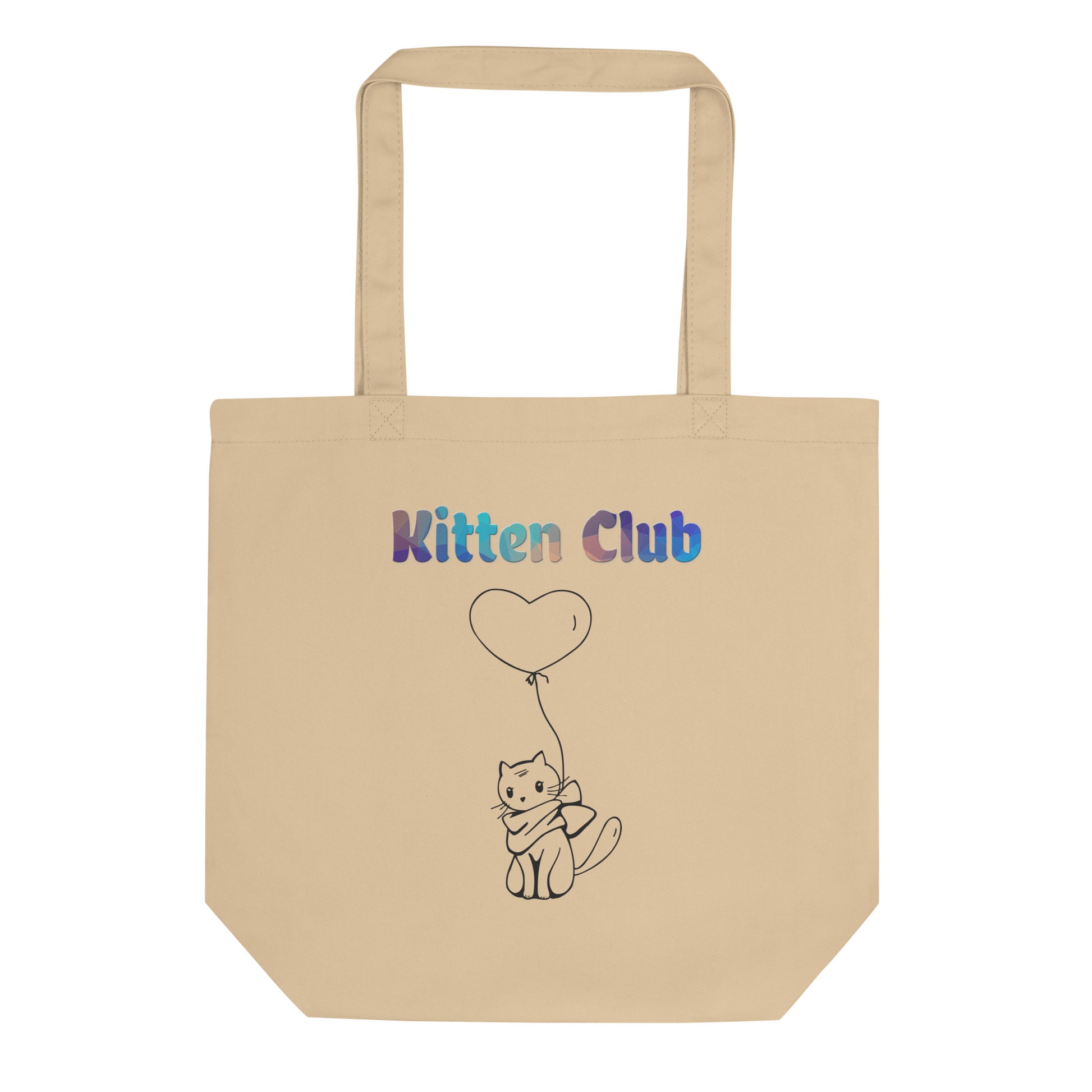 Eco Tote Bag with Cat With a Heart Balloon with text "Kitten Club" at $26.97 found at Personalizedpetlovergifts