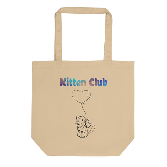 Eco Tote Bag with Cat With a Heart Balloon with text "Kitten Club" at $26.97 found at Personalizedpetlovergifts