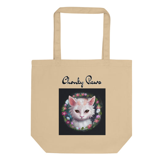 Eco Tote Bag with Kitten In a Floral Circle with text "Chonky Paws" at $26.97 found at Personalizedpetlovergifts