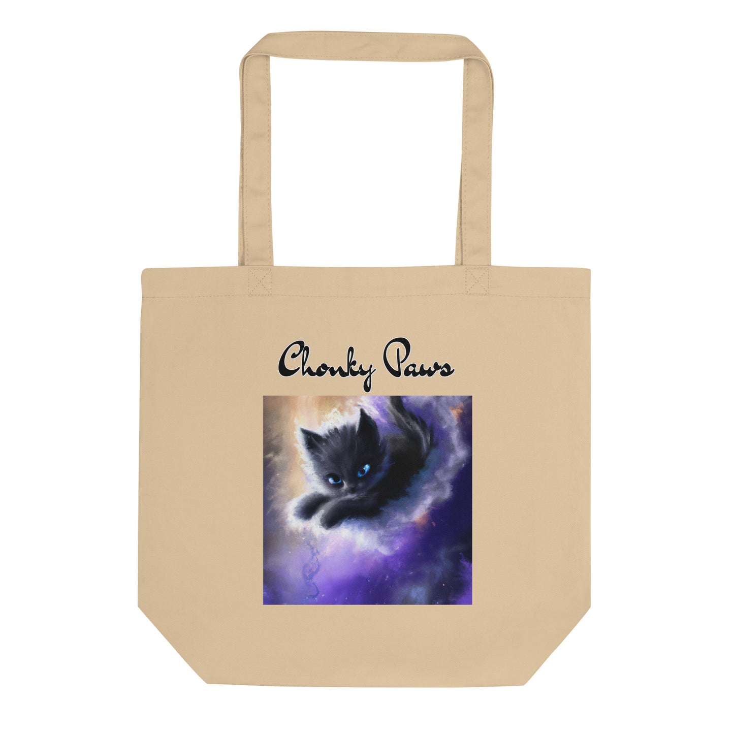 Eco Tote Bag with Kitten In A Cosmic Cloud with text "Chonky Paws" at $26.97 found at Personalizedpetlovergifts