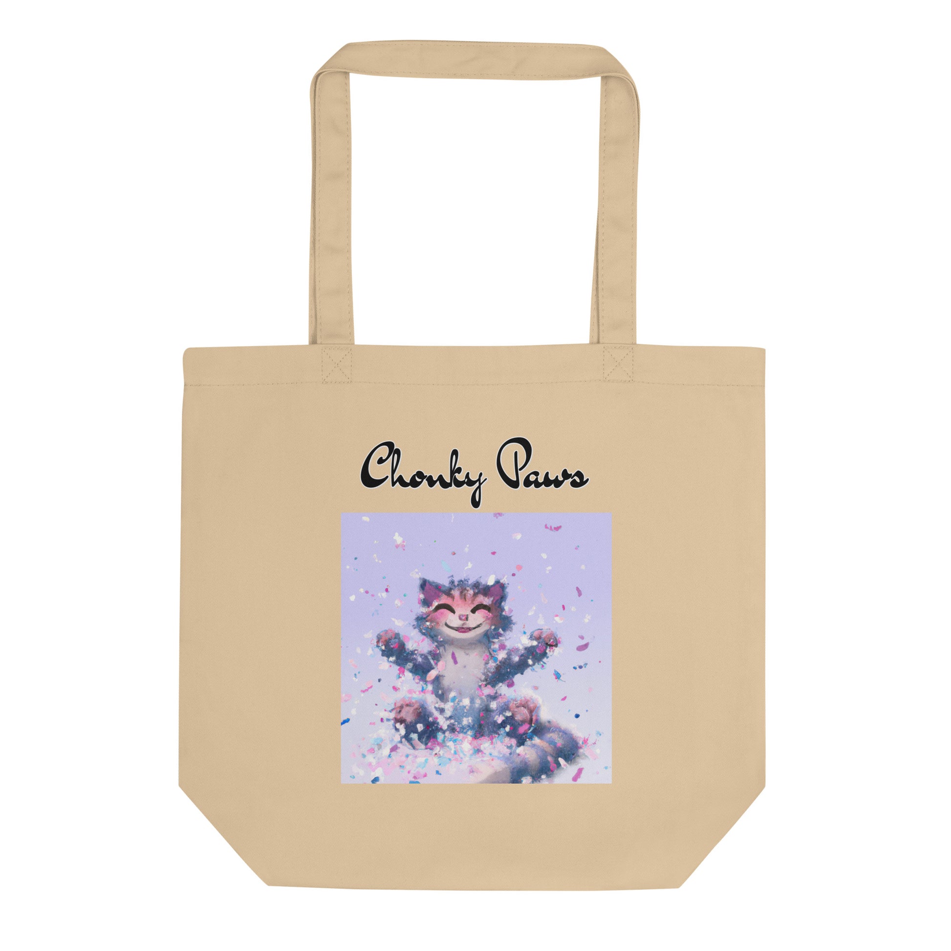 Eco Tote Bag with Kitten Enjoying Confetti with text "Chonky Paws" at $26.97 found at Personalizedpetlovergifts