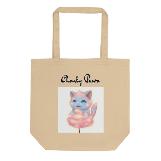 Eco Tote Bag with Kitten Enjoying a Cotton Candy with text "Chonky Paws" at $26.97 found at Personalizedpetlovergifts