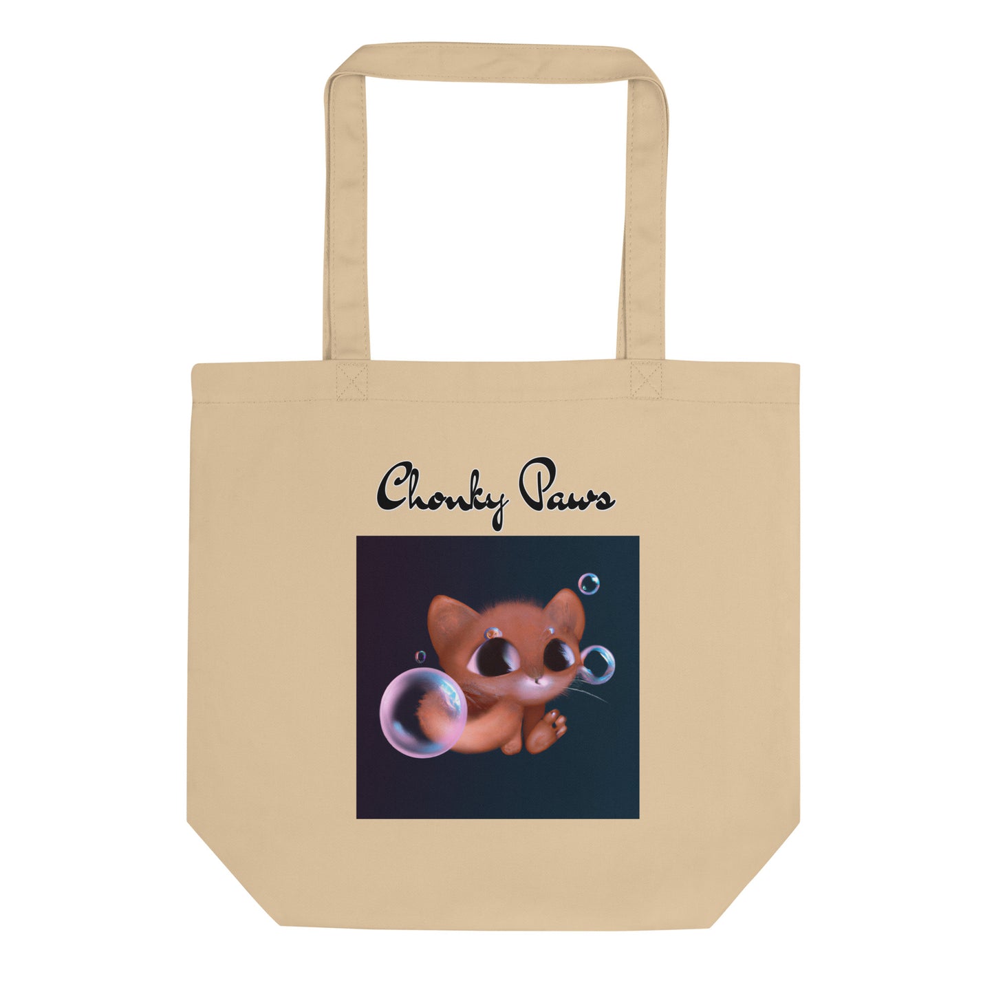 Eco Tote Bag with Kitten And Soap Bubbles with text "Chonky Paws" at $26.97 found at Personalizedpetlovergifts