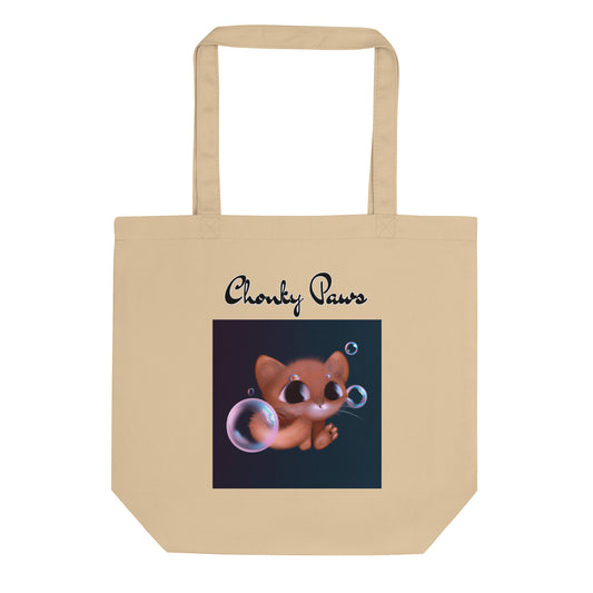 Eco Tote Bag with Kitten And Soap Bubbles with text "Chonky Paws" at $26.97 found at Personalizedpetlovergifts