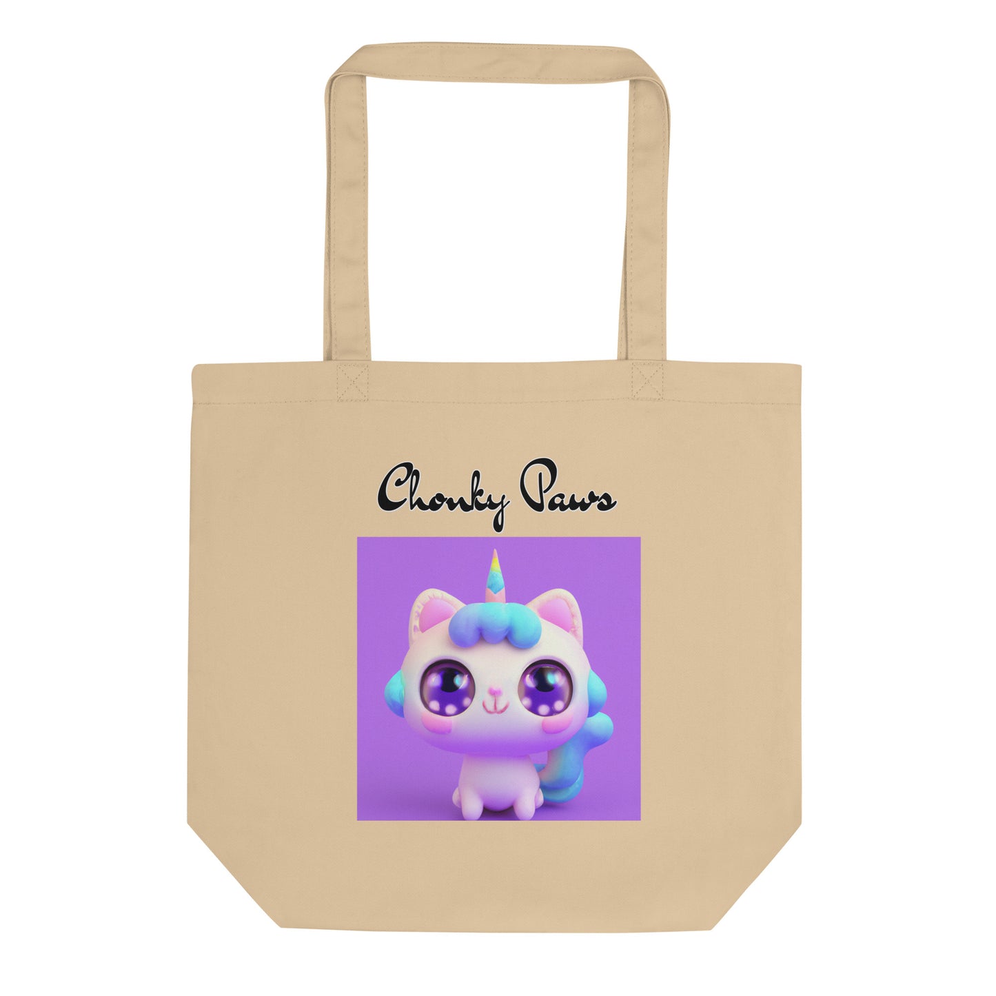 Eco Tote Bag with Happy Unicorn Kitten with text "Chonky Paws" at $26.97 found at Personalizedpetlovergifts