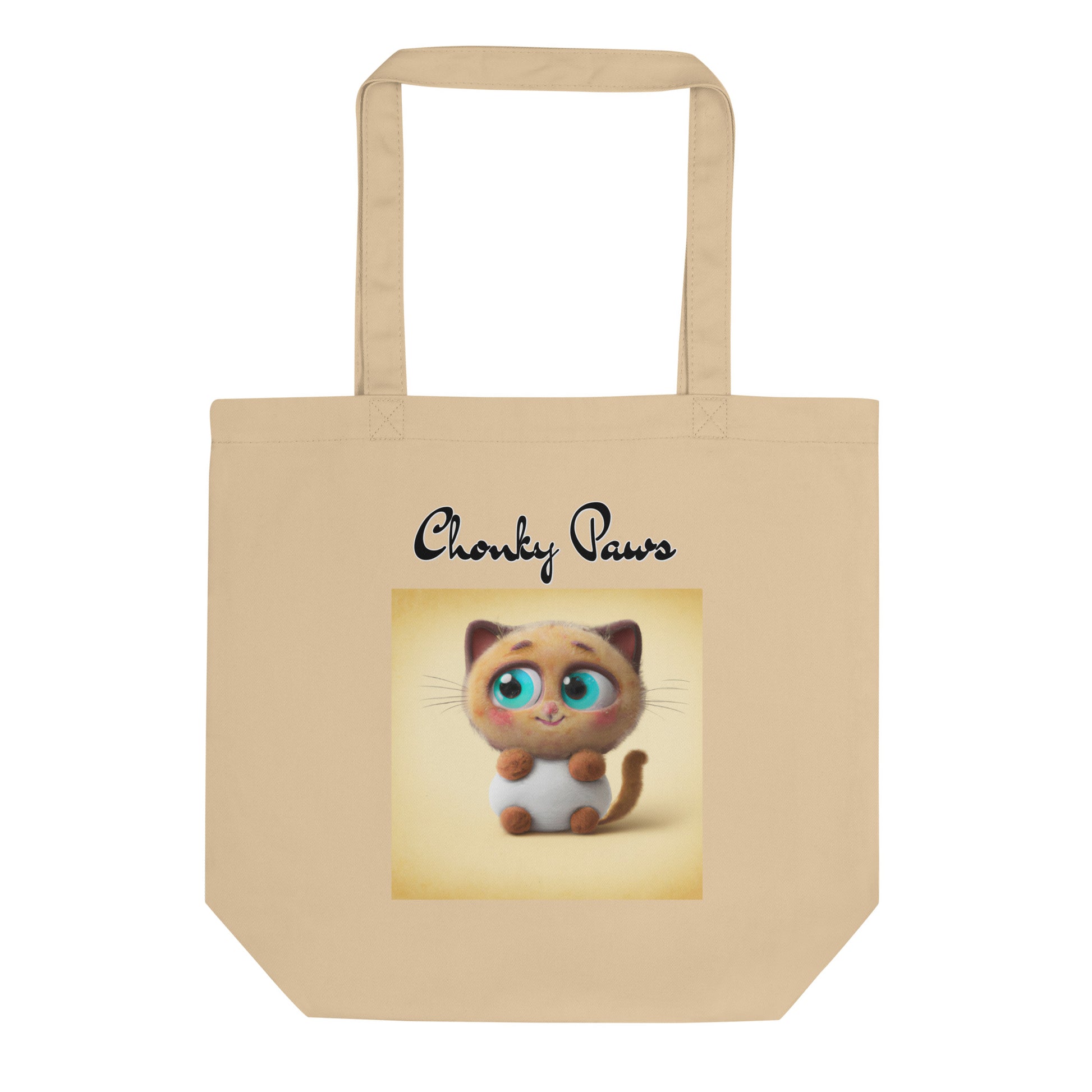 Eco Tote Bag with Happy Fluffy Kitten with text "Chonky Paws" at $26.97 found at Personalizedpetlovergifts