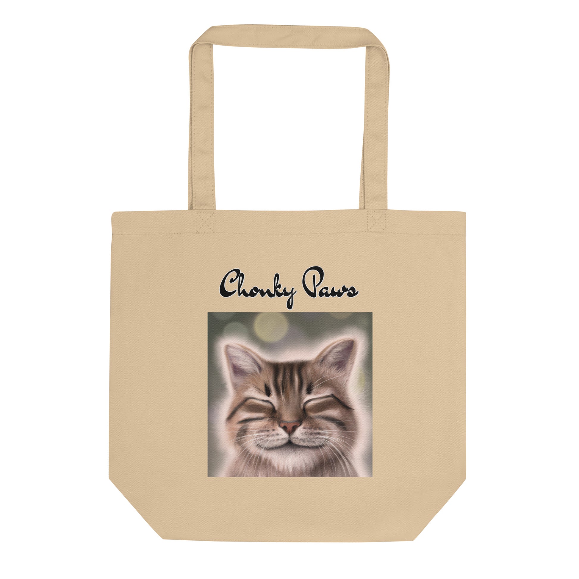 Eco Tote Bag with Happy Cat with text "Chonky Paws" at $26.97 found at Personalizedpetlovergifts