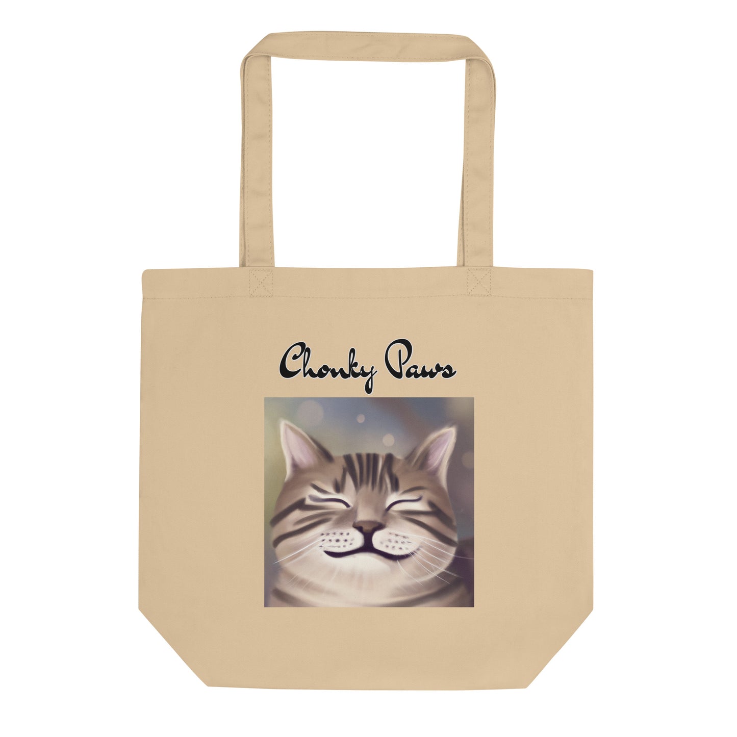 Eco Tote Bag with Happy Cat Purring with text "Chonky Paws" at $26.97 found at Personalizedpetlovergifts