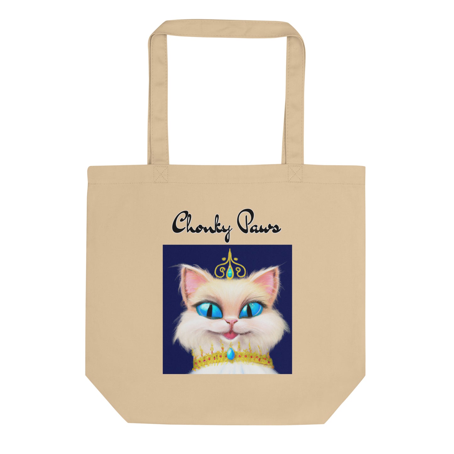 Eco Tote Bag with Happy Blue Eyed Kitten Princess with text "Chonky Paws" at $26.97 found at Personalizedpetlovergifts