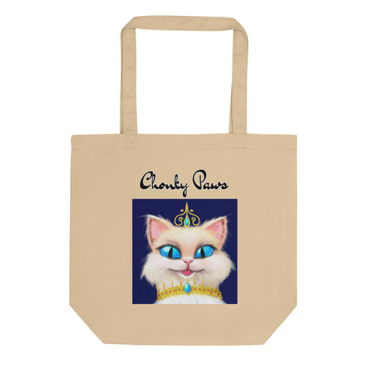 Eco Tote Bag with Happy Blue Eyed Kitten Princess with text "Chonky Paws" at $26.97 found at Personalizedpetlovergifts