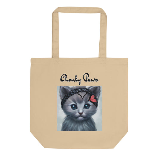 Eco Tote Bag with Grey Kitten With a Headband with text "Chonky Paws" at $26.97 found at Personalizedpetlovergifts