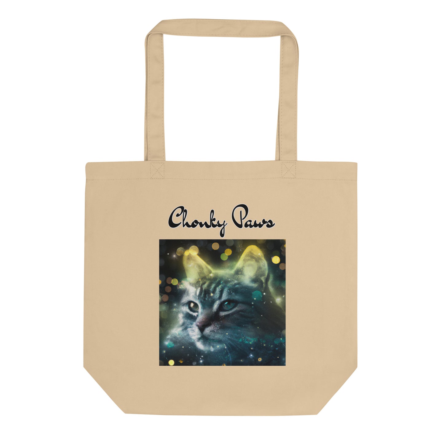 Eco Tote Bag with Green Space Cat with text "Chonky Paws" at $26.97 found at Personalizedpetlovergifts