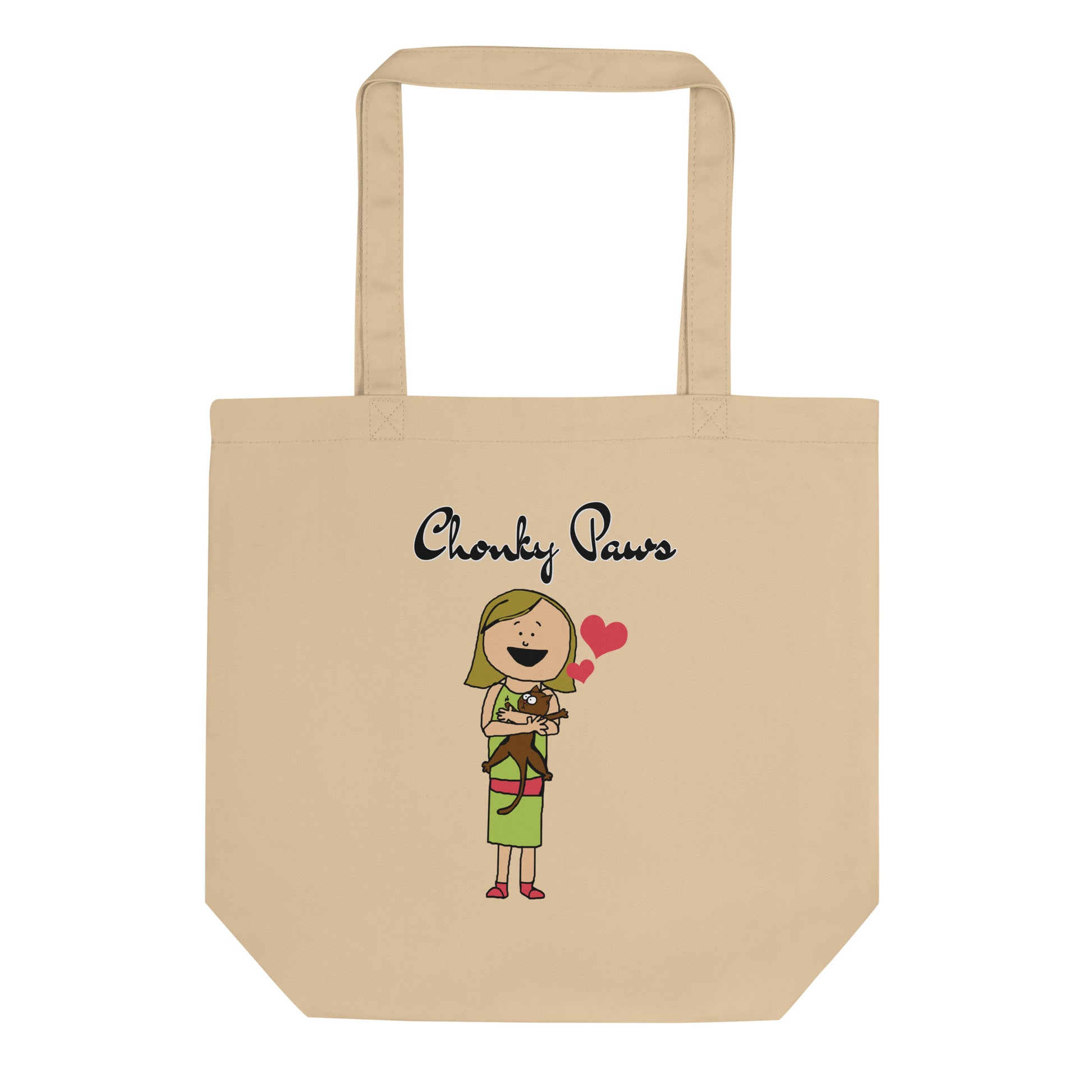 Eco Tote Bag with Girl Holding a Kitten with text "Chonky Paws" at $26.97 found at Personalizedpetlovergifts