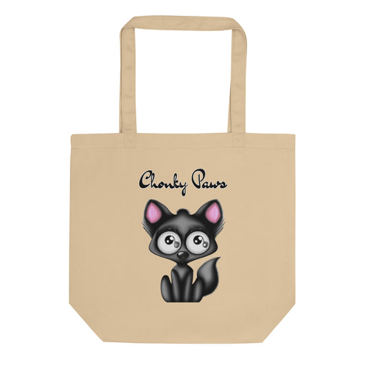 Eco Tote Bag with Funny Black Kitten with text "Chonky Paws" at $26.97 found at Personalizedpetlovergifts