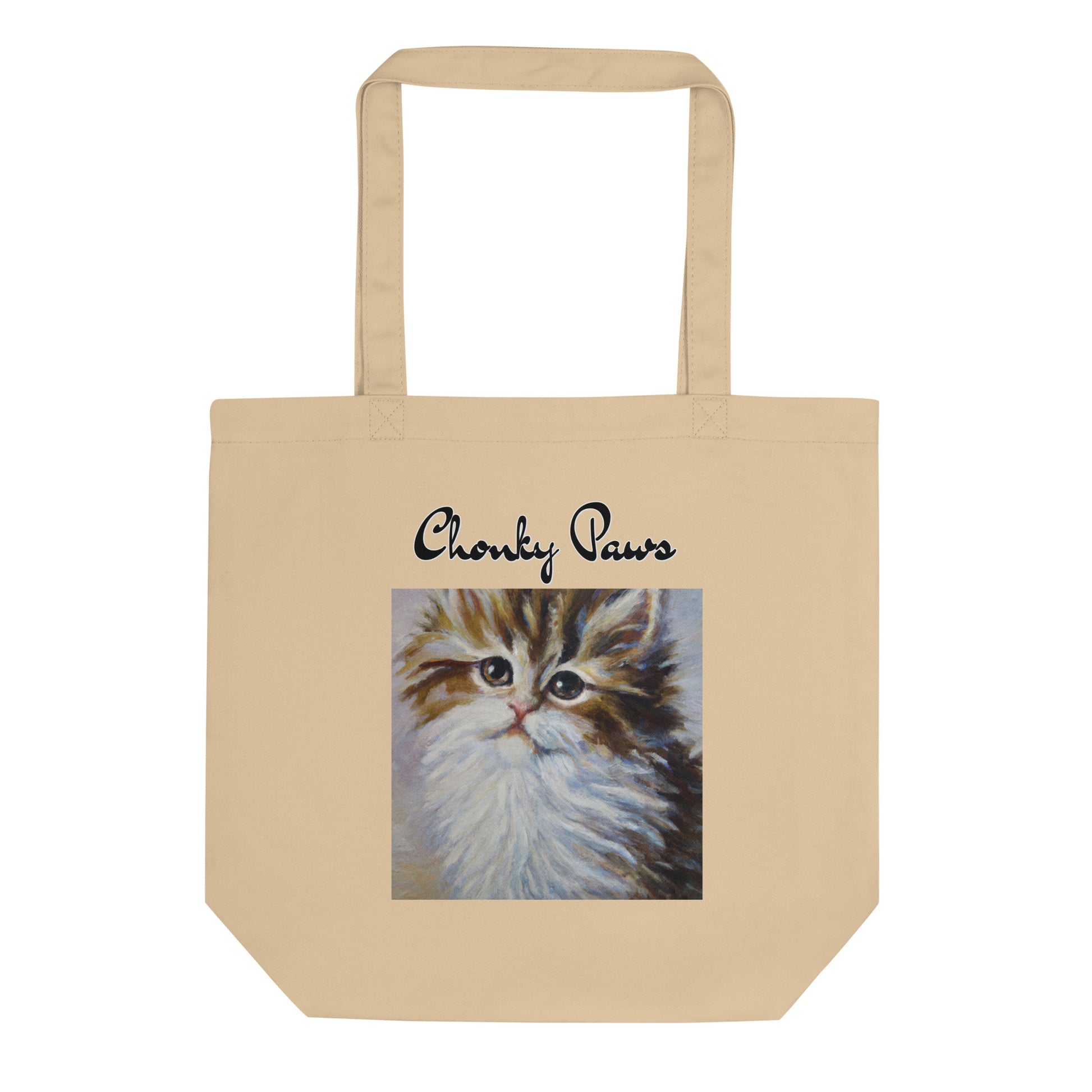 Eco Tote Bag with Fluffy Wispy Kitten Oil Painting with text "Chonky Paws" at $26.97 found at Personalizedpetlovergifts