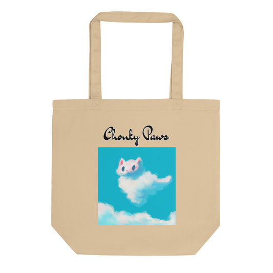 Eco Tote Bag with Fluffy White Cloud Kitten with text "Chonky Paws" at $26.97 found at Personalizedpetlovergifts