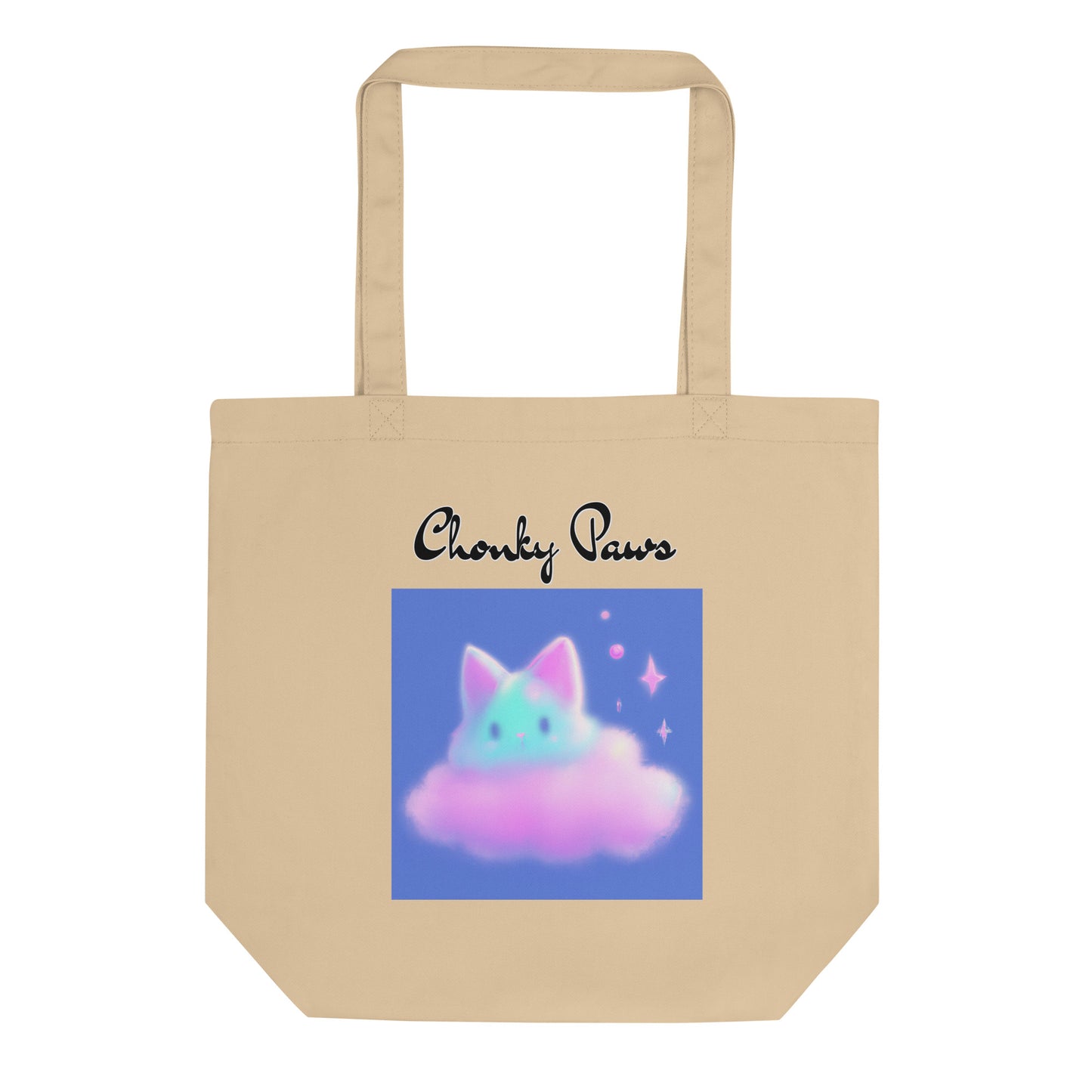 Eco Tote Bag with Fluffy Pink Cloud Kitten with text "Chonky Paws" at $26.97 found at Personalizedpetlovergifts