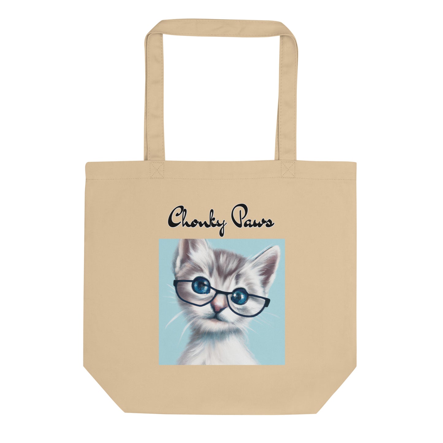 Eco Tote Bag with Fluffy Kitten With Glasses with text "Chonky Paws" at $26.97 found at Personalizedpetlovergifts