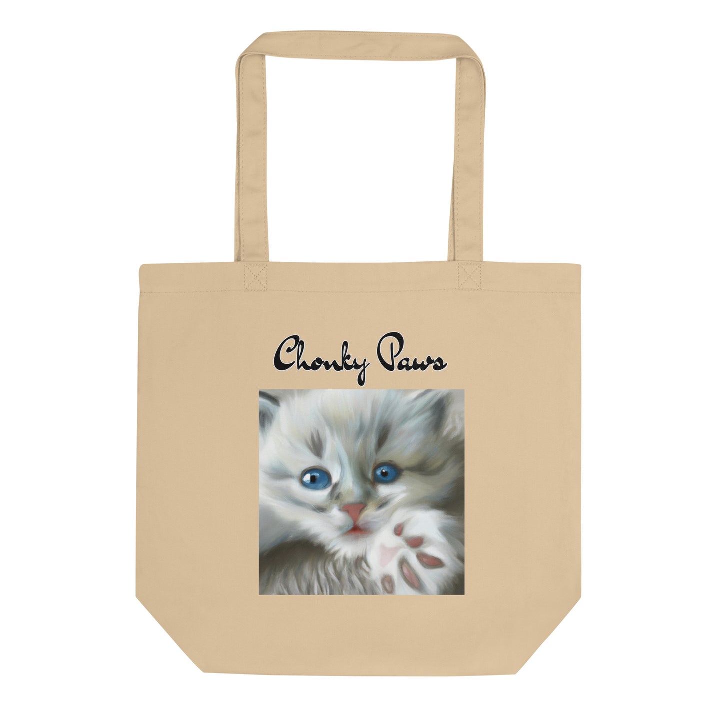 Eco Tote Bag with Fluffy Kitten With Fluffy Paw with text "Chonky Paws" at $26.97 found at Personalizedpetlovergifts