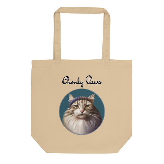 Eco Tote Bag with Fluffy Kitten With a Wool Headband with text "Chonky Paws" at $26.97 found at Personalizedpetlovergifts